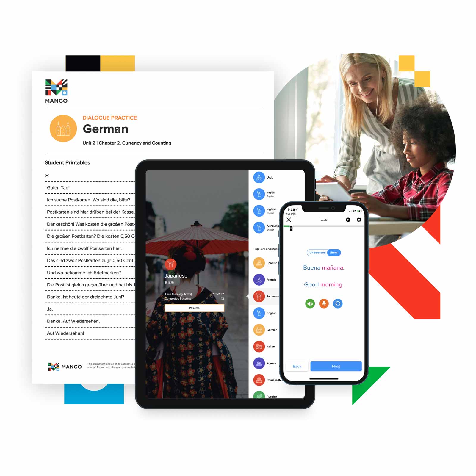 Phone with app and marketing materials mockup