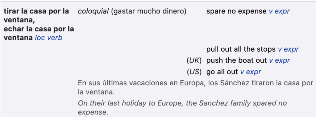 An example of the Wordreference website